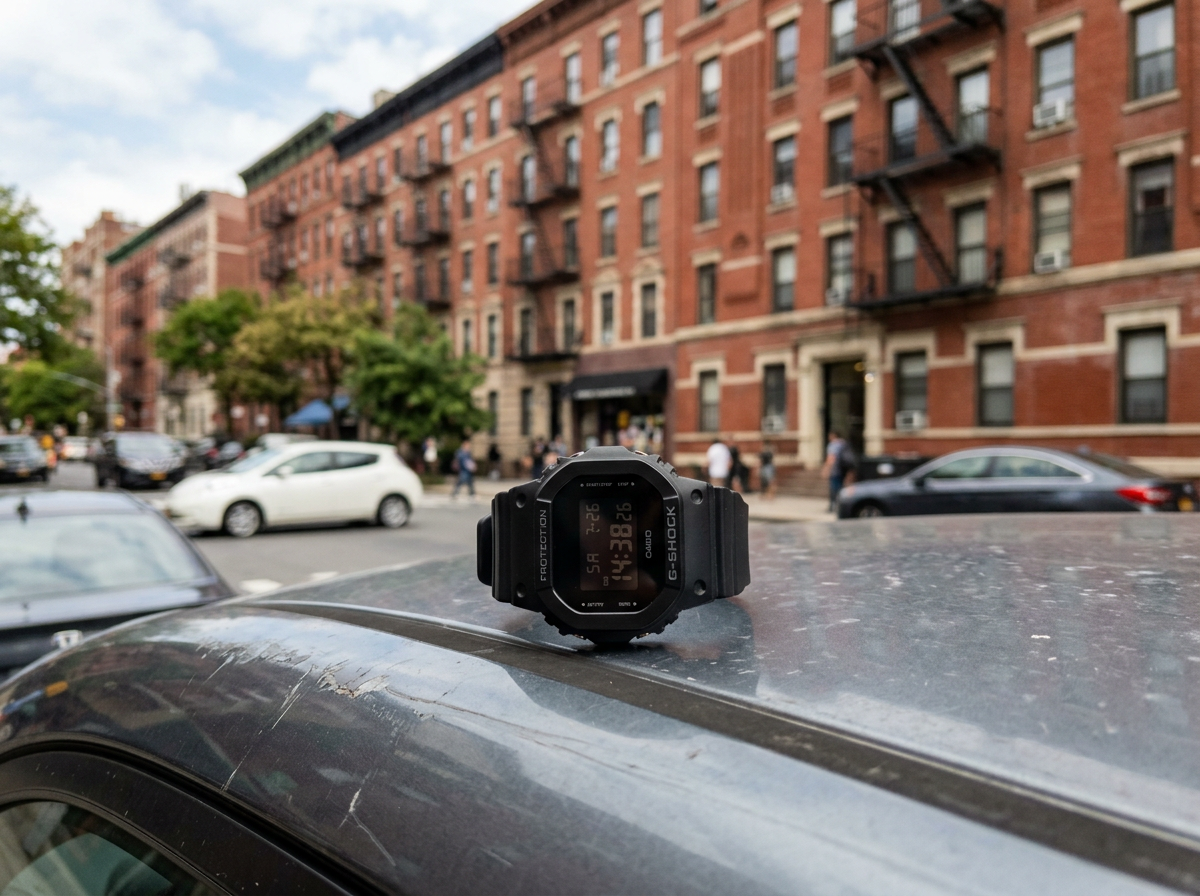 Casio G-Shock DW-5600 on the roof of a car